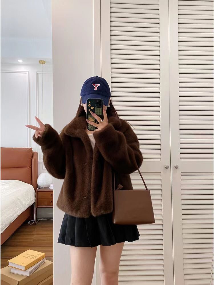 Damenbekleidung Stehkragen Kurzer Nerzsamt Damen Kunstsamt Nerzpelzmantel Kurzer Stehkragen Winter Umweltfreundliche Kunstpelzjacke_voghion.com
