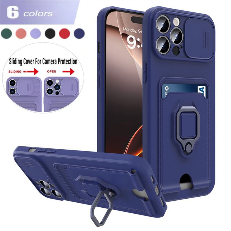 Slide Camera TPU Case 13 12 11 XR XS Magnetic Ring Card Cases For Iphone 15 14 Pro Max 16 8 7 Plus Cover_voghion.com