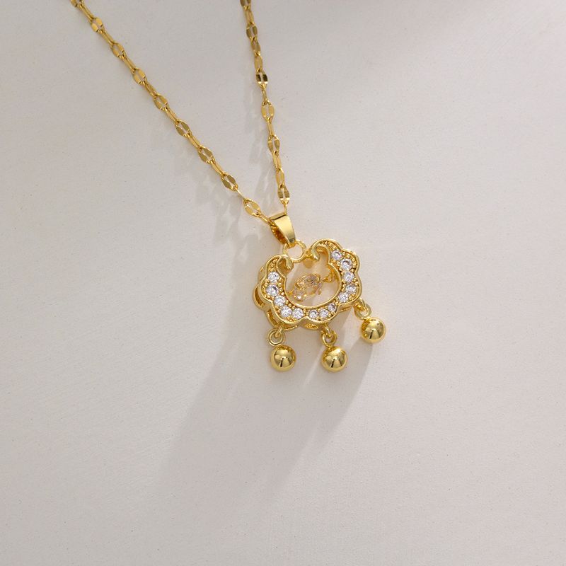 2023 Lingdong Longevity Lock Bell Protector Titanium Steel Necklace Women's Colorless Collar Chain Live Sales_voghion.com