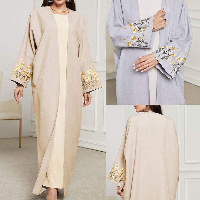 Verve 2025 Neue Kleidung Muslimischen Mode Elegante Strickjacke Bestickt Kleid Abaya_voghion.com