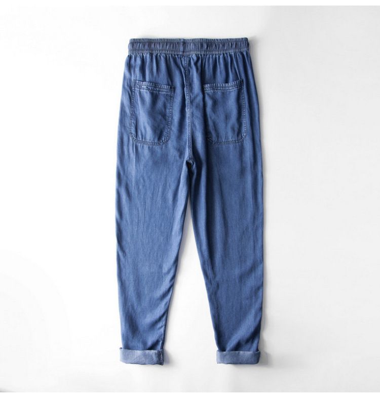 Men's Clothing Linen Jeans Men's Thin Drape Straight Trousers Loose Cotton And Linen Retro Youth Elastic Waist Adjustable Trouser Legs_voghion.com