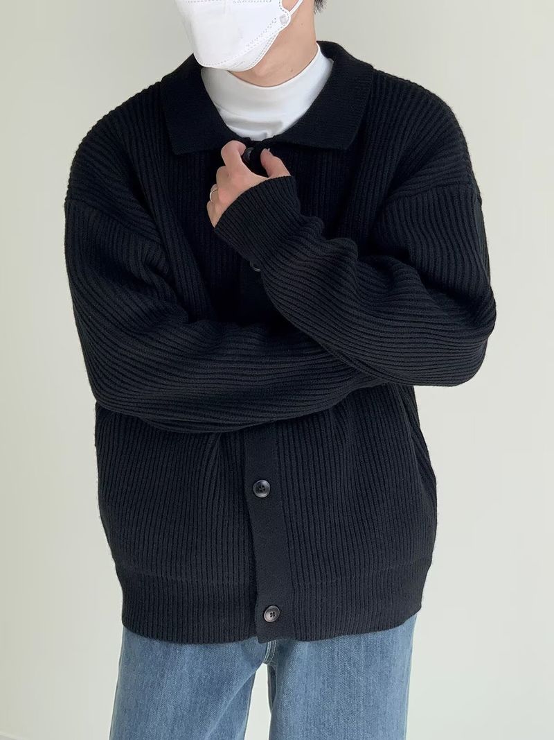 Turn-down Collar Knitted For Men, Spring And Autumn New Casual Versatile Loose American Style Trendy Cardigan Long_voghion.com