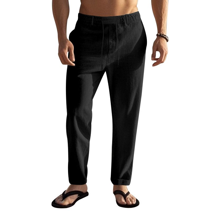 "Freizeithose aus Leinen für Herren - Atmungsaktive Sommerhose mit gerader Passform für Outdoor- und Strandkleidung (Weiß, Schwarz, Grau, Khaki, Armeegrün)"_voghion.com