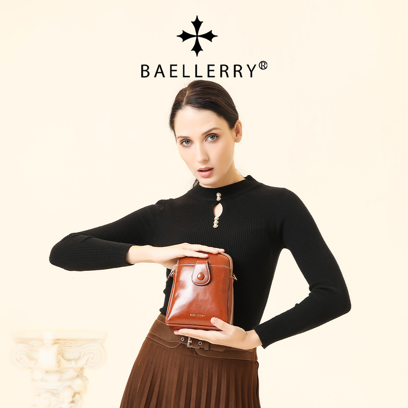 Borsa a tracolla coordinata con doppia cerniera in pelle cerata e olio Baellerry per donna, nuova, portamonete_voghion.com