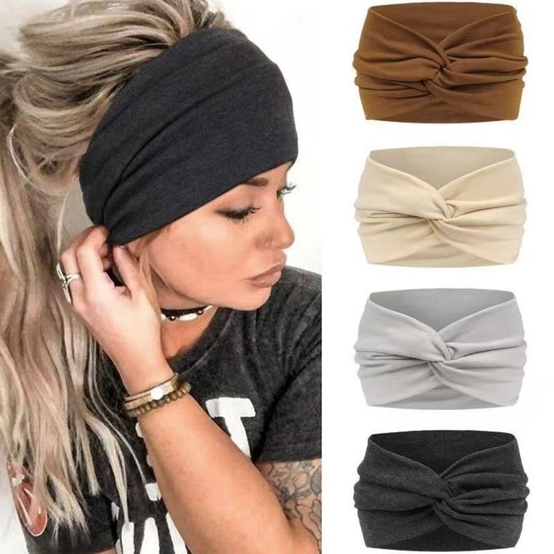 New Women's Wide Edge Hair Band Solid Color Elastic Headscarf Men's Sports Yoga Running Fitness Antiperspirant Cotton Headband_voghion.com