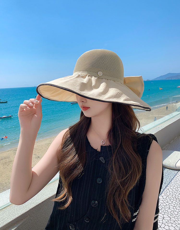 Portable Wide Brimmed Hat For Women, Foldable Sun Hat For Beach Travel, Sun Hat For Internet Celebrities, Breathable And Versatile Fisherman Hat_voghion.com
