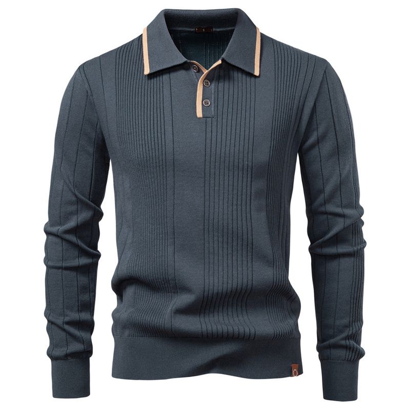 Heren slim fit gebreide trui met omslagkraag en rits - moderne stedelijke trui voor de herfst-winter, zeer elastische viscosemix_voghion.com