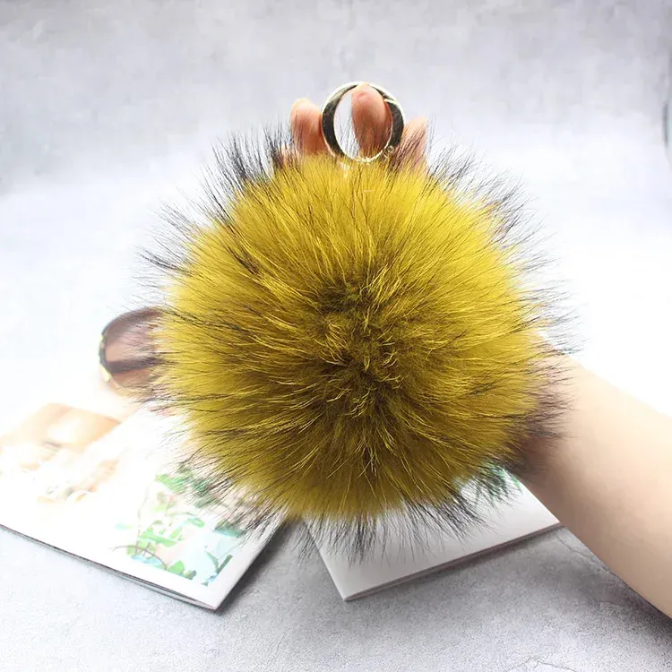 15cm Fluffy Real Raccoon Ball Pom Poms Fur Pompom High Quality Keychain Key Chain Metal Ring Pendant For Women F281_voghion.com