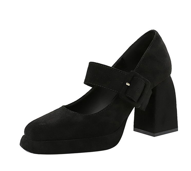9613-6 style high thick heels, waterproof platform, suede, straight line with belt buckle, shallow mouth Mary Jane_voghion.com