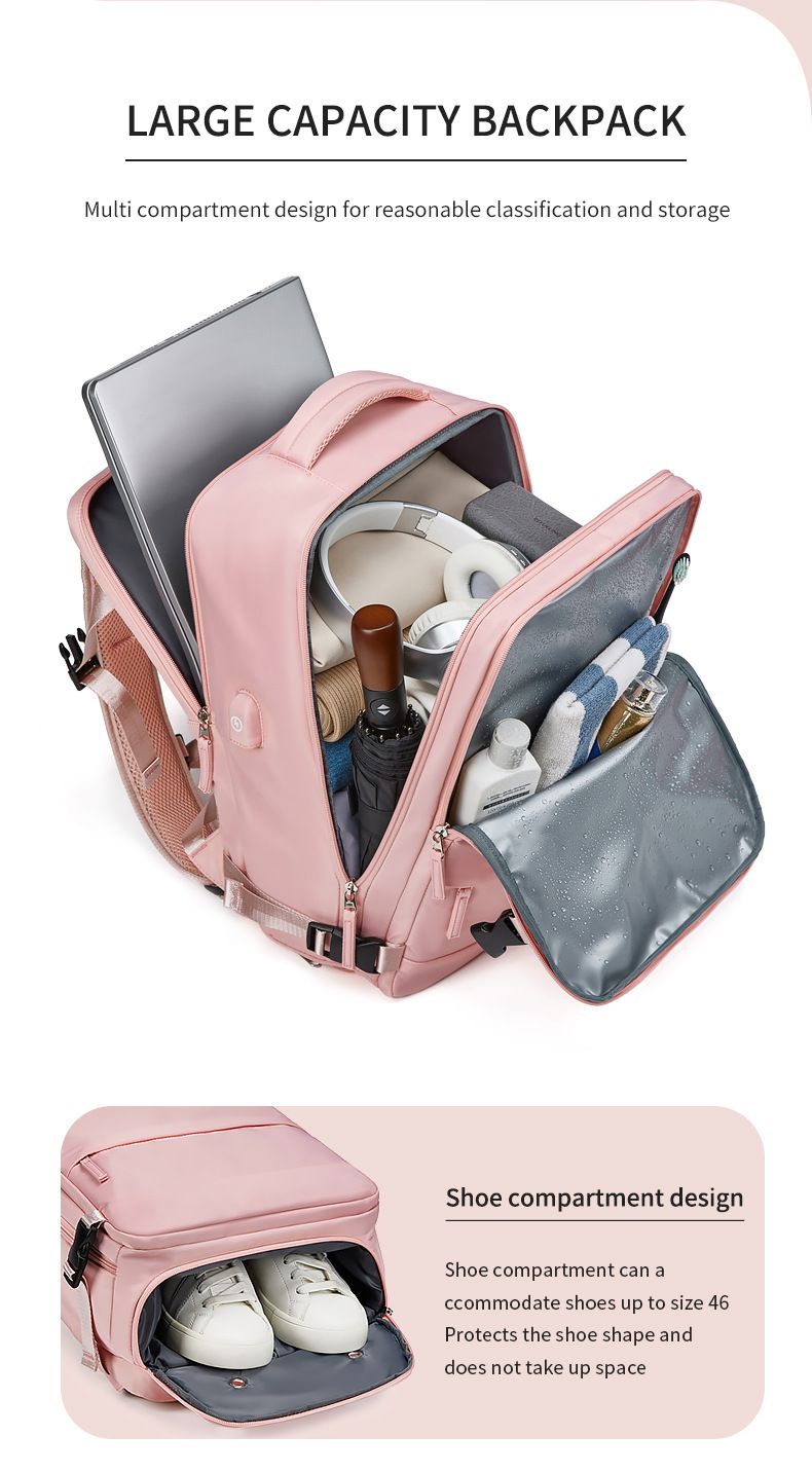 Reise-Laptop-Rucksack, für das Flugzeug zugelassener Reiserucksack für Männer und Frauen mit USB-Ladeanschlüssen, leichte 30-Liter-Reisetasche fürs College_voghion.com