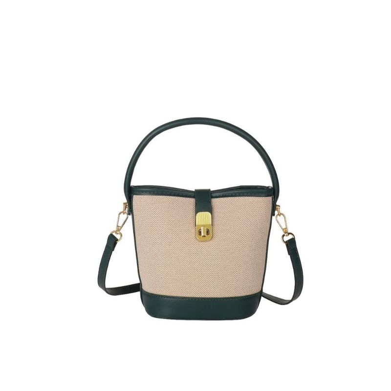 Color-Block Handheld Bucket For Women Korean Version New Fashionable Fabric Single Shoulder Crossbody Bag_voghion.com