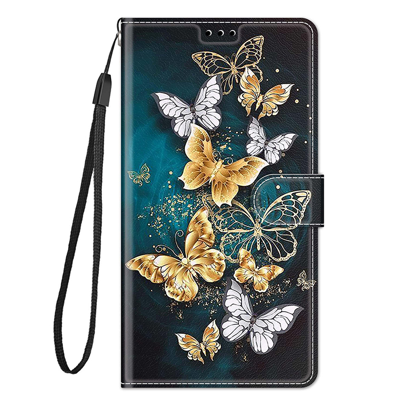 Capa tipo carteira com estampa de borboleta para Samsung Galaxy A05 A05S A15 A25 A35 A55 5G, capa traseira magnética de couro_voghion.com