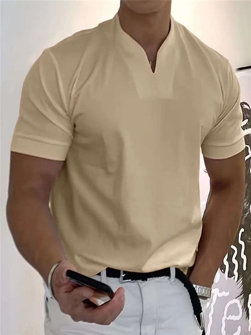 "Men's Athletic V-Neck T-Shirt - Stretch Cotton Gym Workout Tee For Muscle Fit - Breathable & Moisture-Wicking (Multiple Colors/Sizes)"_voghion.com