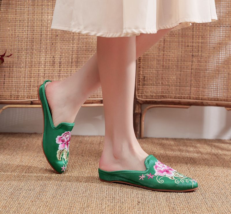 Damenschuhe Hausschuhe Spitzschuh Modische Casual Bestickte Hausschuhe Einstufige Casual Damen Stoff Hausschuhe Sandalen Sommer_voghion.com