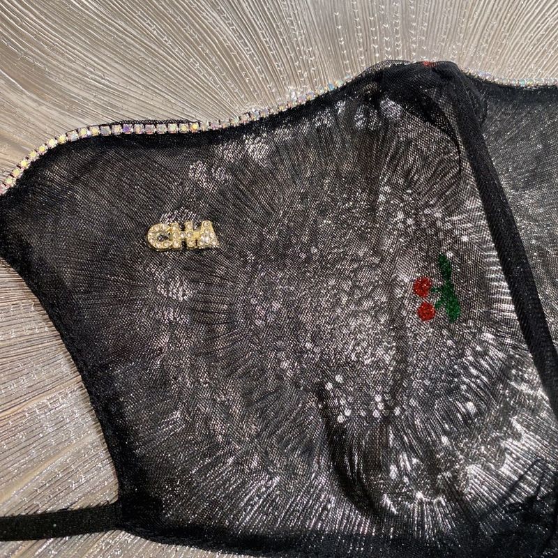 Spring And Summer Washable Small Cherry Flash Diamond Mesh Mask_voghion.com