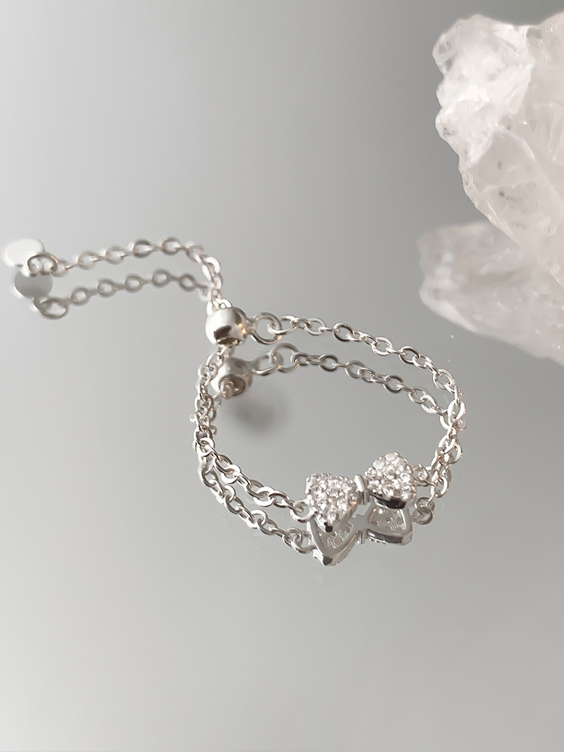 Sier VENUS Sterling moda circón lazo nudo anillo señoras Simple cadena salvaje anillo regalo de joyas de fiesta al por mayor_voghion.com