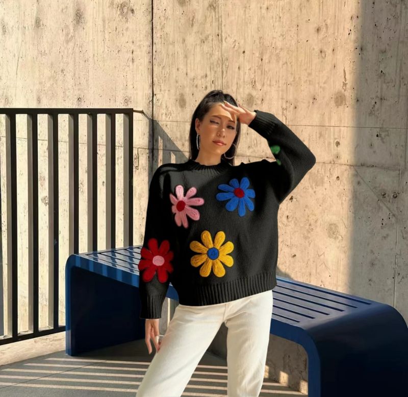 Vêtements pour femmes, veste pull épaisse à petites fleurs colorées, douce et fraîche, style mignon_voghion.com