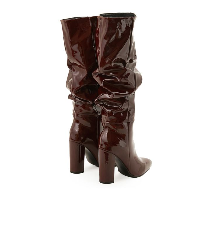 Stivali a punta alla moda in garza nera di grandi dimensioni per le donne con tacchi spessi_voghion.com