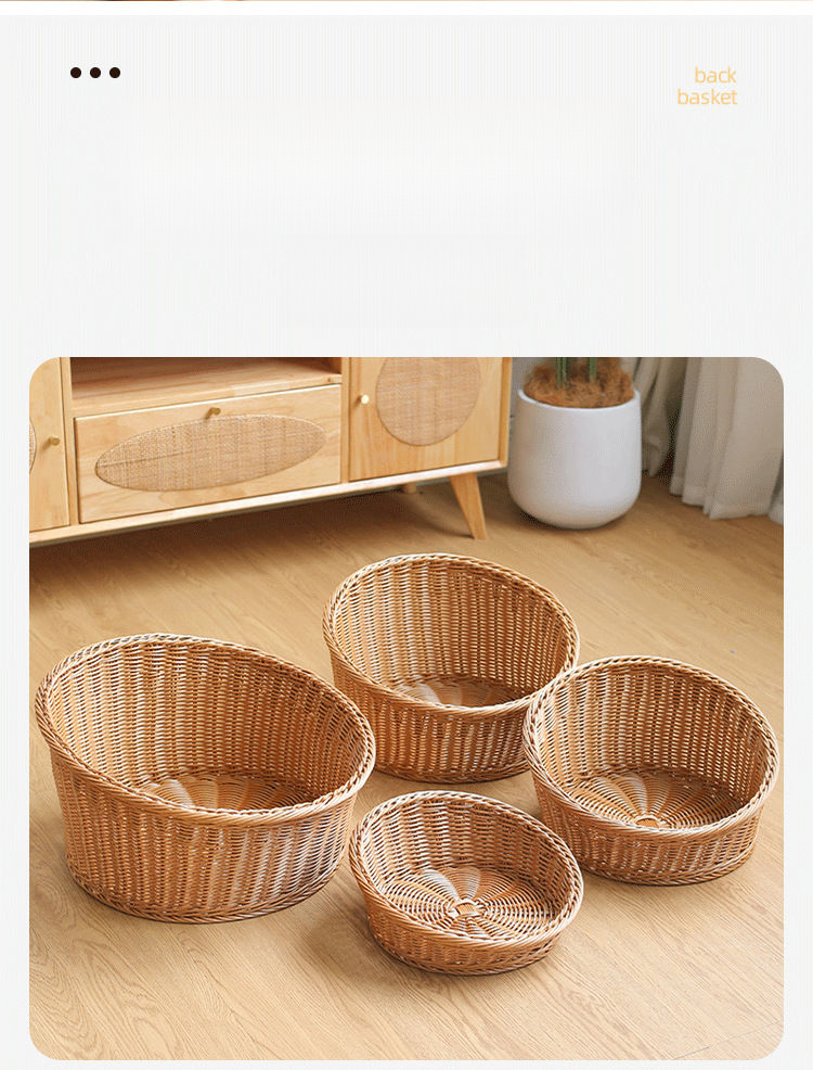 Cesto di frutta in rattan intrecciato fatto a mano per supermercato, snack da cucina, contenitore rotondo inclinato per uso domestico_voghion.com