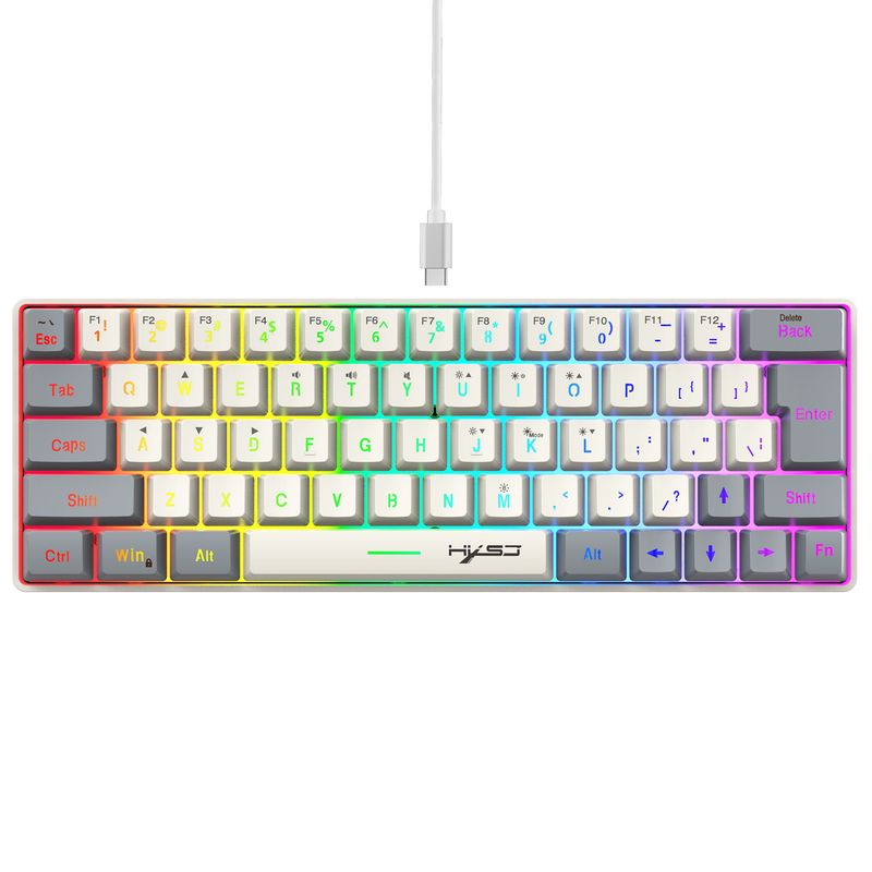 HXSJ new 63 wired film keyboard with dual color caps, RGB lighting, USB-C key cable separation_voghion.com