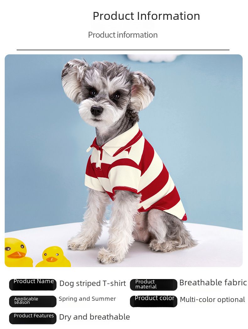 2023 Nya Hund Vår- och Sommarpolotröja Randig Pärlhalsband Elastisk T-shirt Katt Randiga Kläder_voghion.com