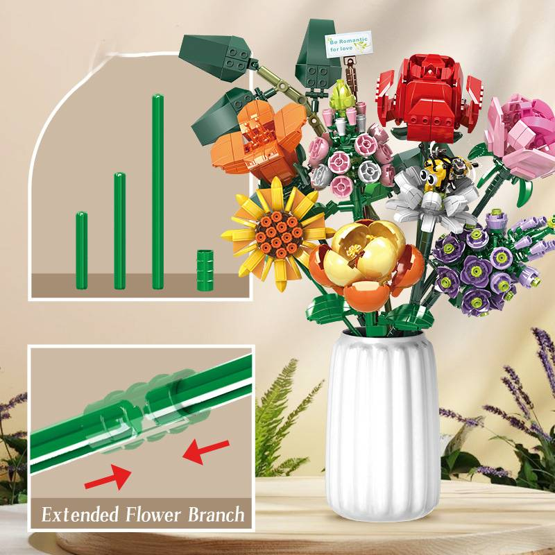 Accessori per la casa floreali simulati Blocchi da costruzione Mattoni Giocattoli di Natale Escluso il vaso_voghion.com