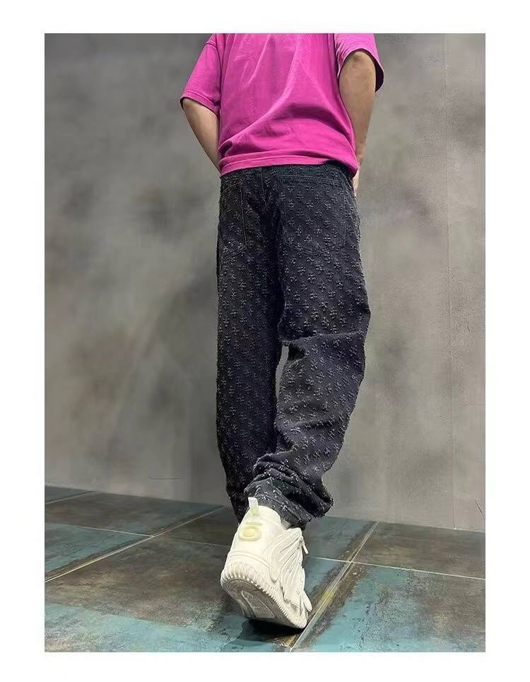 2024 American High Street Jeans Hommes Ample Droite Tendance Marque Ensemble Pantalon Polyvalent_voghion.com