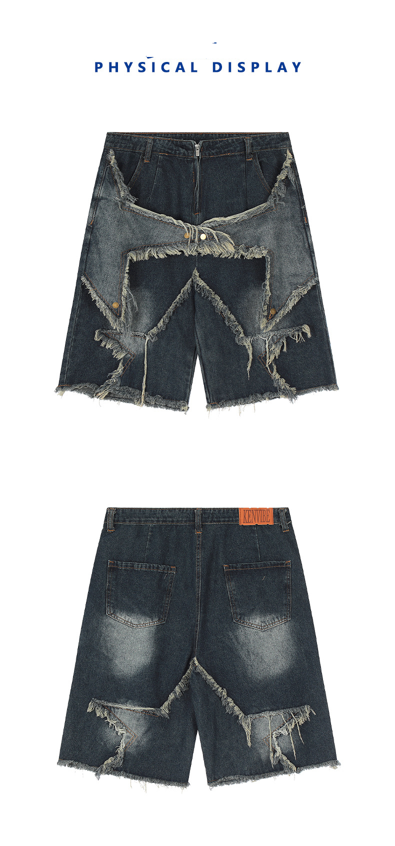 Herrenbekleidung Shorts Star Distressed Loose Five Point Pants Trendy Straight Jeans_voghion.com