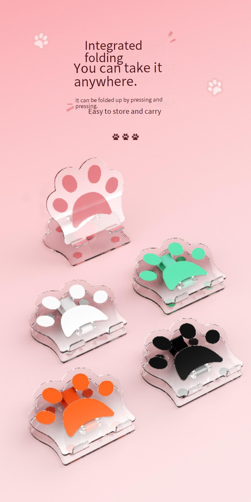 Cute Cat Paw Phone Stand Holder - Adjustable & Foldable, Universal For IPad Tablet Smartphone, Desktop Stand For Watching Movies, Stable & Portable_voghion.com