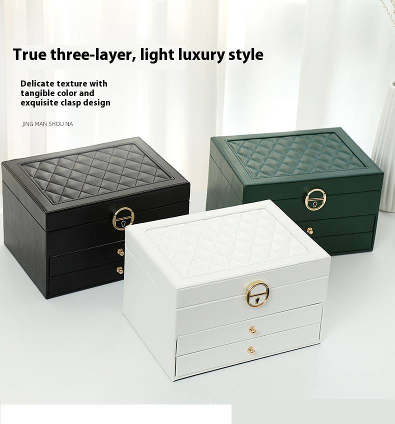 Multifunctional Jewelry Box Large Three Layer Lockable Leather Jewelry Storage Box Earring Jewelry Box Earring Storage Box_voghion.com