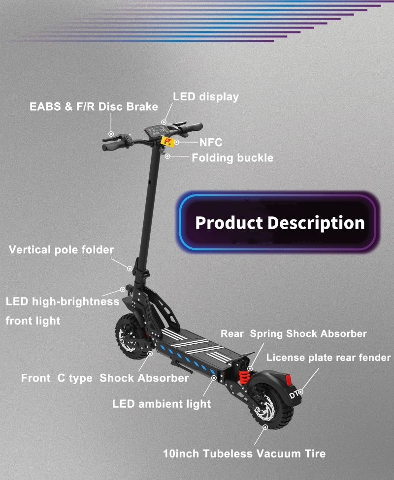 Monopattino elettrico pieghevole DRIVETRON DT10 da 10", motore da 1000 W, batteria da 48 V e 15,6 Ah_voghion.com
