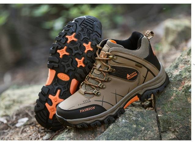 Scarponi da trekking invernali da uomo - Scarpe impermeabili in pelle con fodera in pile, suola in gomma antiscivolo per trekking all'aperto e terreni innevati_voghion.com