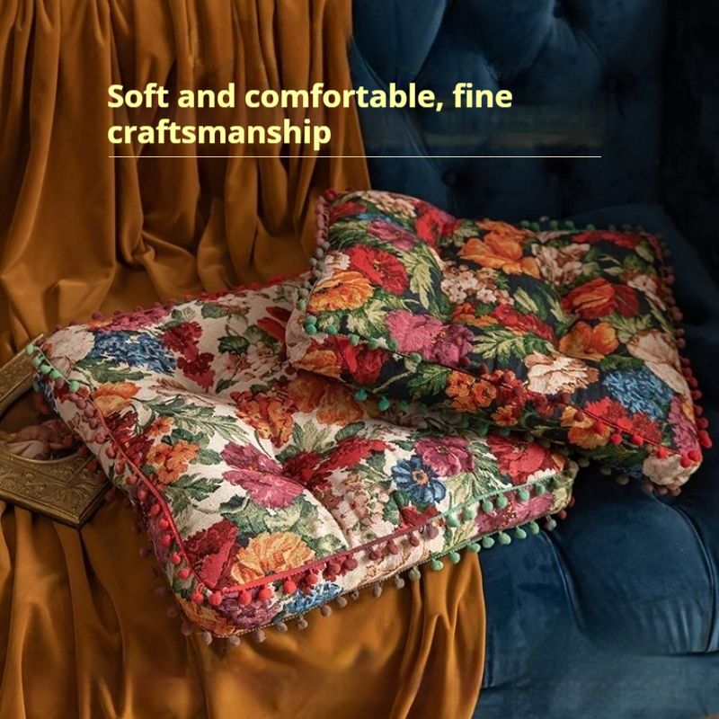 Polyester Square Throw Pillow With PP Cotton Fill - Floral Farmhouse Cushion For Sofa, Bed & Floor (40x40cm, Yellow/Green)_voghion.com