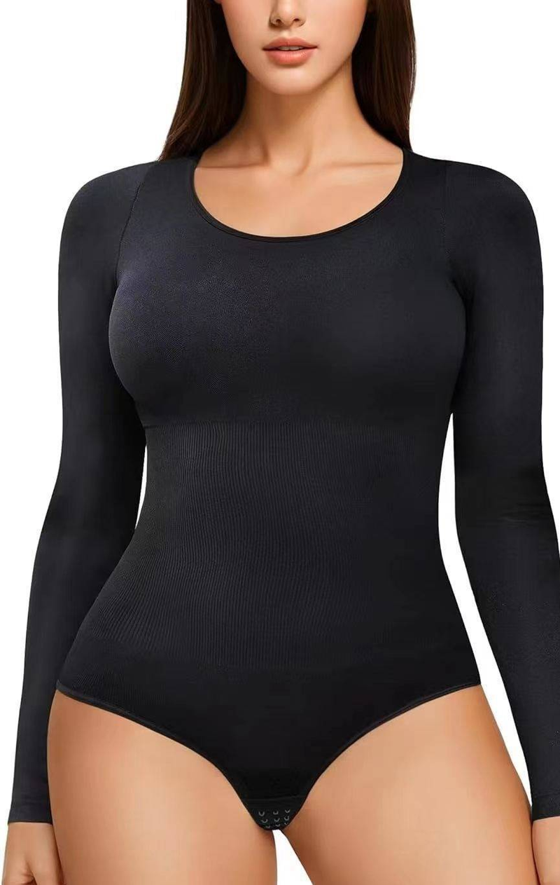 Nahtloser trägerloser Shapewear-Bodysuit – Bauchkontrolle und Brustunterstützung, Ganzkörperformer für Damen, ultra-dehnbare, schlankmachende Langarmshirts_voghion.com