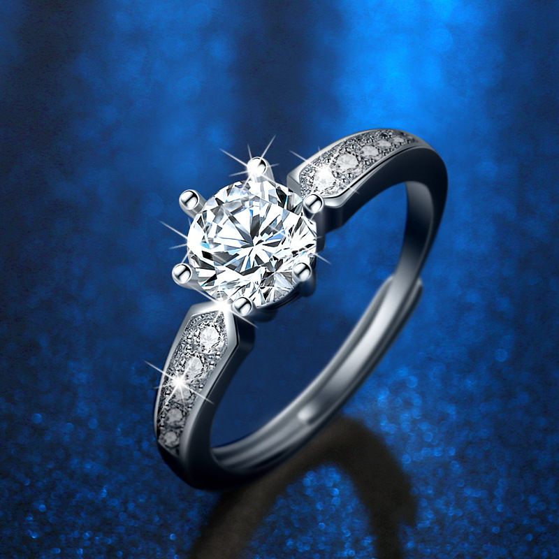 Mossanit-Diamantring für Frauen – Koreanischer Stil, Sechs-Zinken-Fassung, Diamant-Imitat-Ring, Paarring – Offenes Band, Ehering, minimalistischer Ring_voghion.com