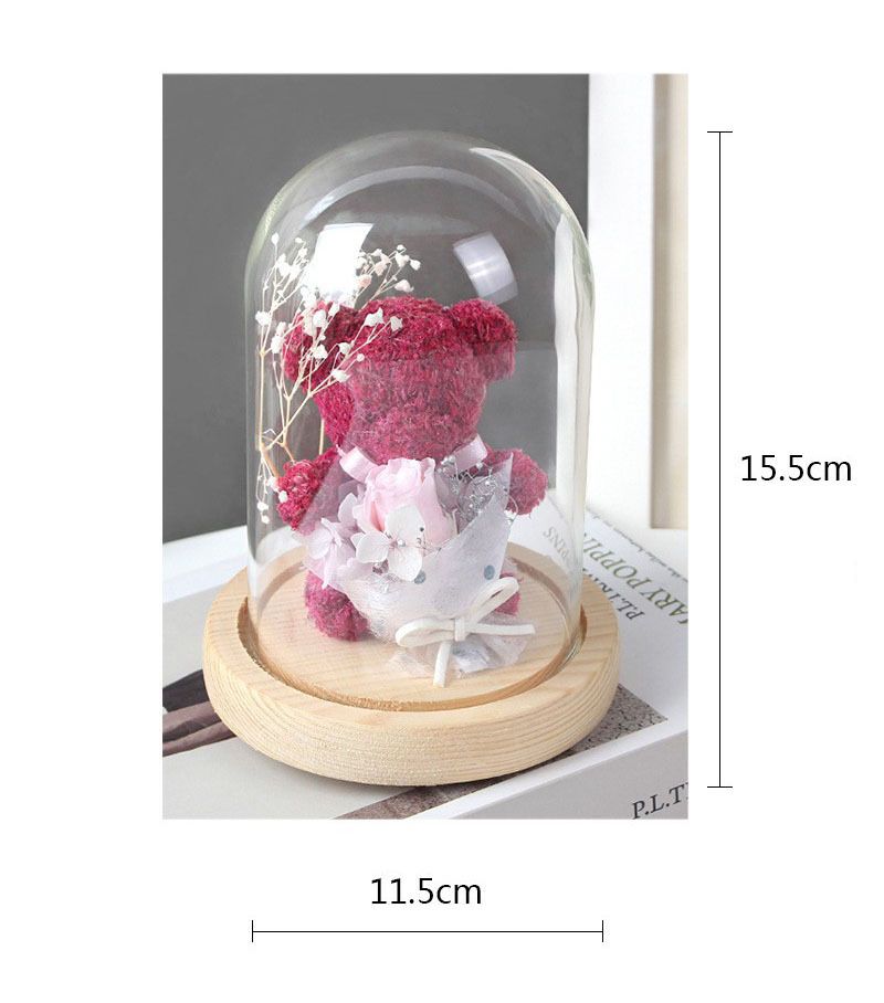 Ewiger Rosenbär in Glaskuppel – Bär aus Glas, Trockenblumen und Harz | Geschenkfertig, Geschenkbox enthalten | Perfekt für den Geburtstag der Freundin oder den Valentinstag_voghion.com