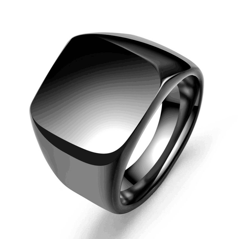 Square Titanium Steel Ring for Men Punk Biker Blank Statement Rings Polishing Father's Ring for Dad Husband_voghion.com