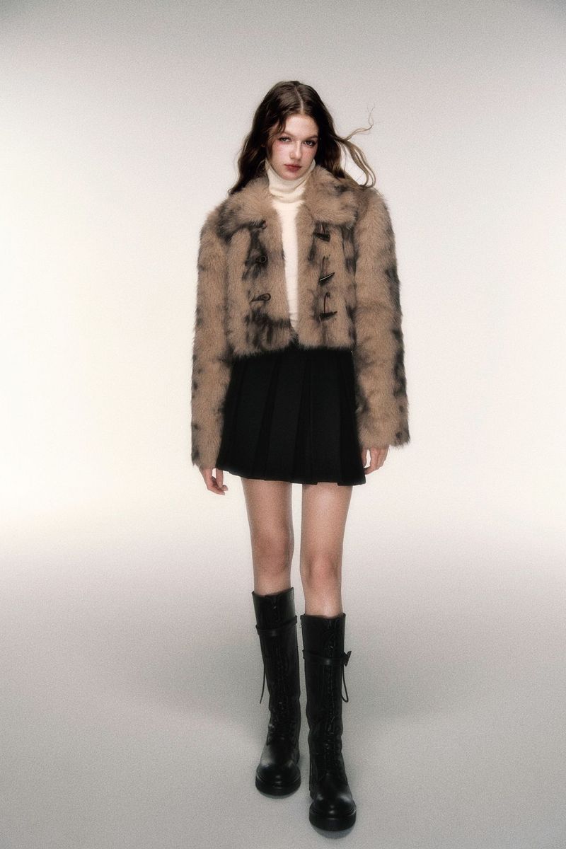 Retro-Chic Kunstpelzjacke mit Hornknöpfen – Kurzer Leopardenmustermantel für Damen_voghion.com