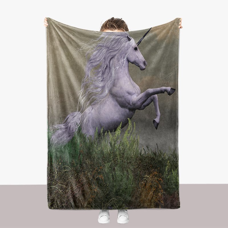 Tier Pferd Einhorn Serie Flanell 3D gedruckt Sofa verdickte Abdeckung Decke_voghion.com