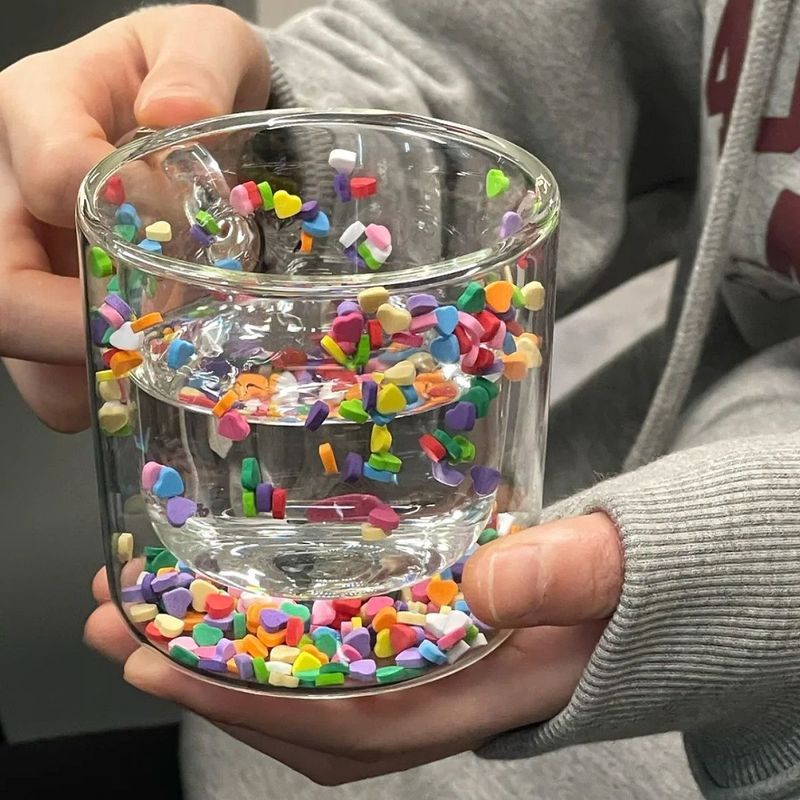 Ins High-Value Cute Glass Heart Milk Household Flowing Sand Double-Layer Creative Water Cup Mug_voghion.com
