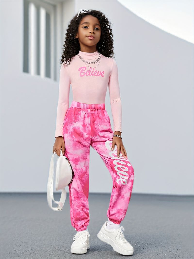 Moeder & Kinderen INS Meisjes Lente En Herfst Mode Tie Dye Patroon Leggings Losse Lange Mouwen Casual Mode Pak_voghion.com