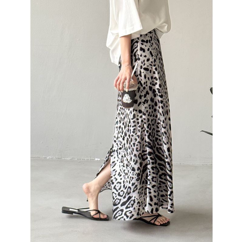Gonna lunga a trapezio con spacco, a vita alta, snellente, avanzata, Verve Yanshuang, con stampa leopardata, di alta qualità, per donna, 82283_voghion.com