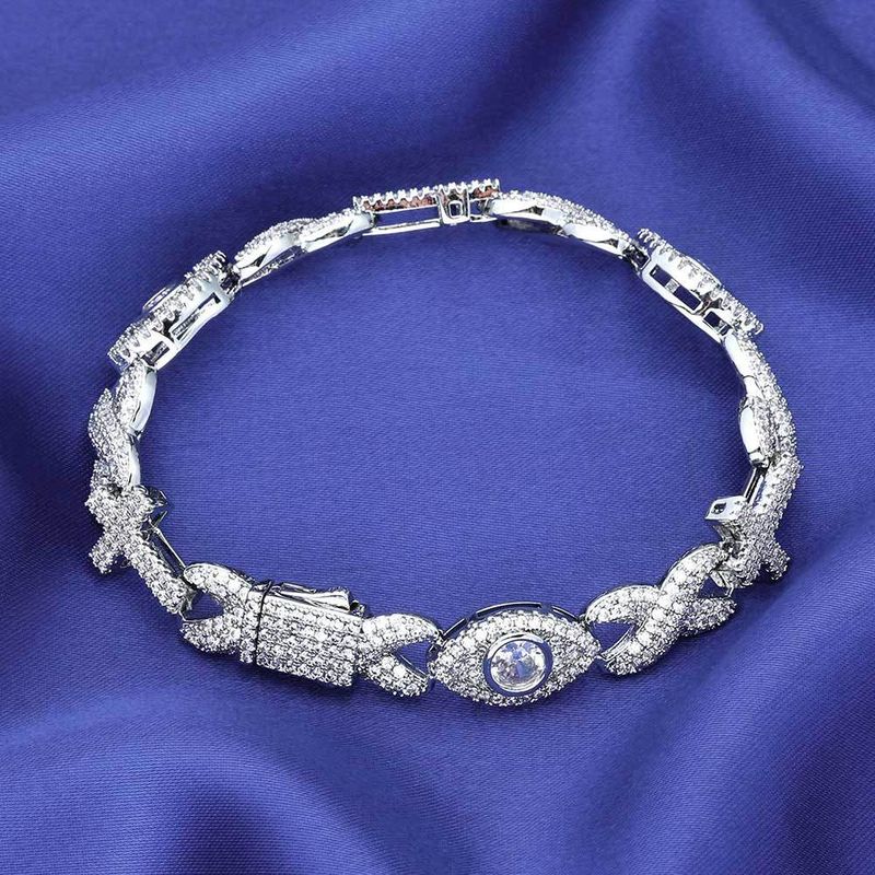 Bracciale da uomo versatile di alta qualità con catena a forma di 8 con croce e occhio di Hip Hop_voghion.com