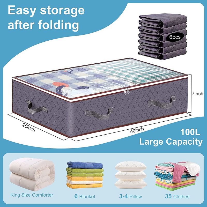 Under the bed storage box transparent clothing storage box under the bed foldable household quilt quilt storage bag_voghion.com