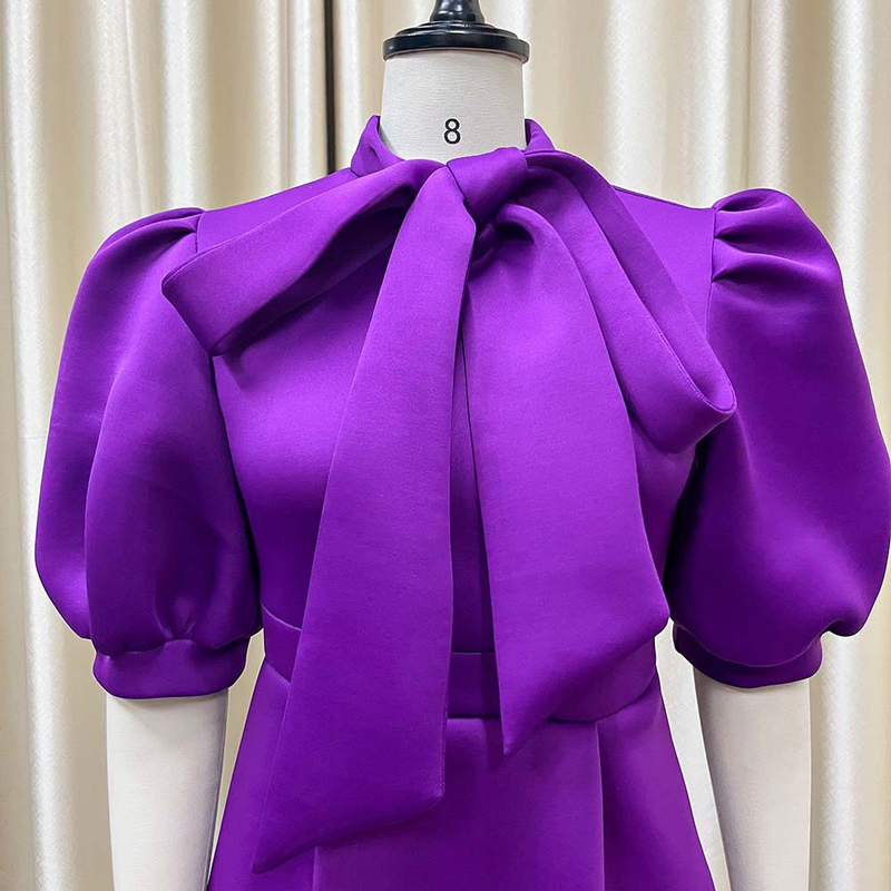 Rochie de banchet pentru femei de marime mare de vara nou bowknot doamnelor de culoare solida fusta cu maneca scurta _voghion.com