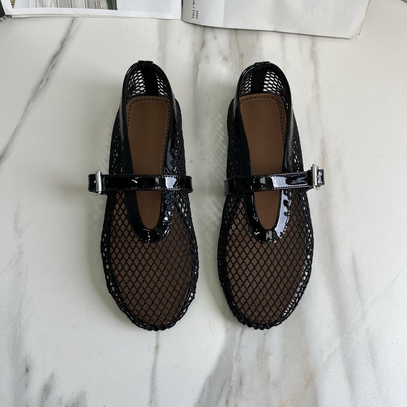 Al Unlabeled Gewebte Netzschuhe für Damen, Mary Jane Flats aus echtem Leder mit einem Riemen, Sommer-Clogs aus hohlem Netzgewebe_voghion.com
