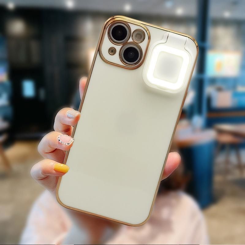 Pašbildes gredzena zibspuldzes aizpildīšanas gaismas kvadrātveida tālruņa maciņš iPhone 11 12 1314 Pro Xs Max 7 8 Plus X Xr gredzena gaismas tālruņa aizmugurējam vāciņam_voghion.com