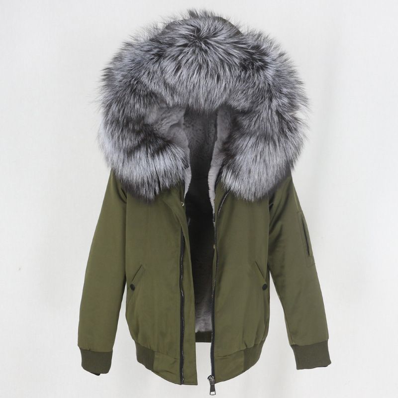 Abbigliamento donna nuovo parka con fodera in pelliccia artificiale ispessita, giacca con collo in pelliccia di volpe vera staccabile, cappotto di pelliccia_voghion.com