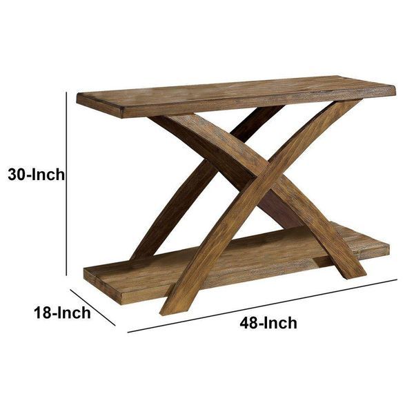 Transitional 1pc Sofa Table Occasional Tables Plank Style Top Antique Light Oak Open Bottom Shelf_voghion.com