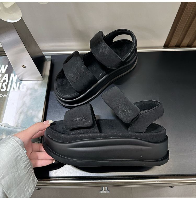 Dicke Sohle Klettverschluss Sandalen für Frauen 2025 Neue Sommer Outdoor Strand Schuhe Slip-On Casual Slides_voghion.com